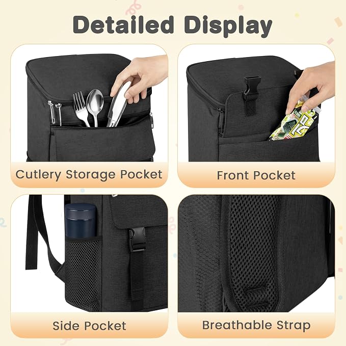 Cooler Backpack- 50 Cans Insulated Backpack Cooler for Men & Women Portable Leak Proof Lunch Backpack Cooler Bag Backpack Coolers for Beach Picnic Travel Work Camping Hiking-Black