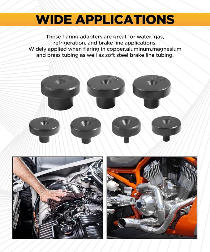7PCS Double Flare Tool Adapters,Car Accessories Tubing and Flaring Tool Kit Replacement Head,Tubing and Flaring Tool Kit,Fit for 3/16,1/4,5/16,3/8,7/16,1/2,5/8 Inch Tube Expander Flaring