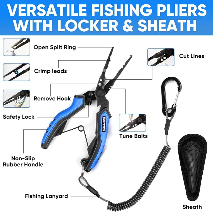 7 Pcs Fishing Tool Kit, Fishing Gear - Rust Resistant Fishing Pliers with Lanyard & Sheaths, 7-inch Fillet Knife, Fishing Lip Gripper, Fishing Scissors & Tool Retractor
