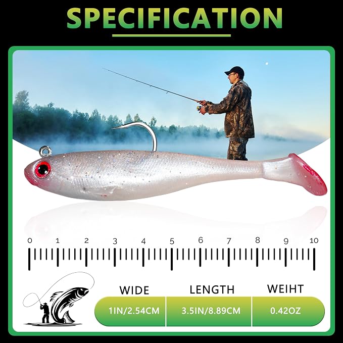 Soft Fishing Lures for Bass Fishing:Pre-Gigged Swim Baits for Saltwater or Freshwater.Soft Plastic Fishing Accessories.