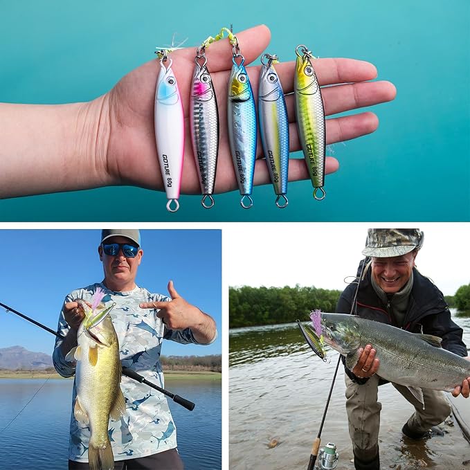 Goture Fishing Jigs Saltwater, 60g/80g/100g/150g Vertical Jigging Lures with Double Assist Hooks, Speed Fast Fall Jig Deep Sea Fishing Jigging Spoon Lures for Tuna,Salmon,Grouper Snapper, Kingfish