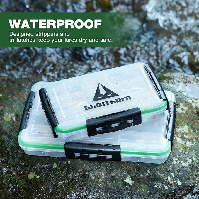 Ghosthorn Fishing Tackle Box, Waterproof 3600 and 3700 Tackle Trays, Plastic Tackle Box Organizer with Removable Dividers Storage Lure Box for Lures 3 Packs (3700 * 3)