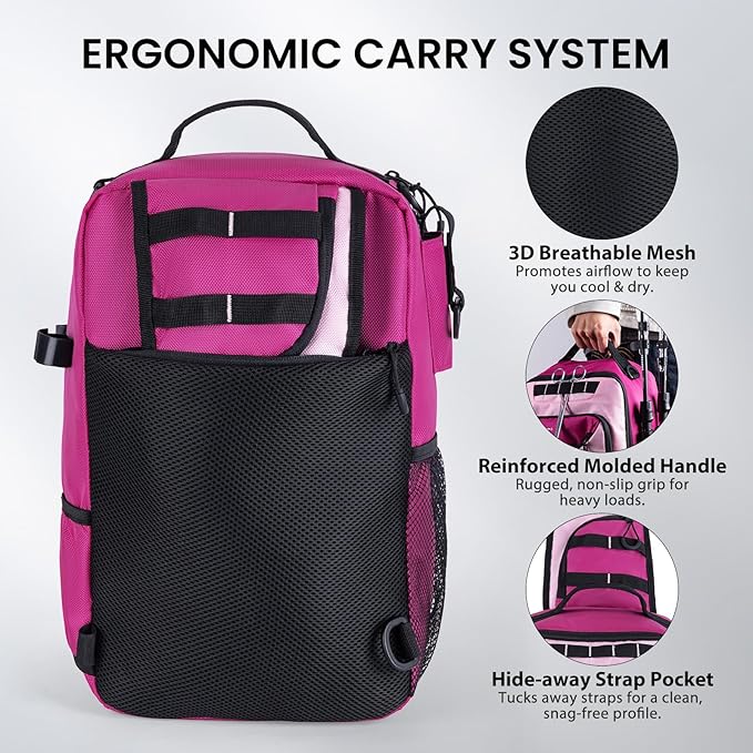 Goture Pink Fishing Tackle Bag, 1680D Water-Resistant Sling Fishing Backpack with Rod Holder, Anti-Slip Waist Strap, 3 Fishing Tackle Boxes, Fishing Gifts for Women Girls