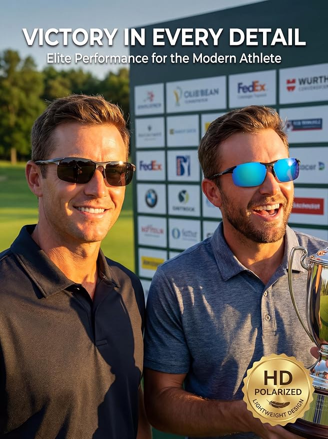 SIPLION Polarized Sunglasses Men Sports: UV Protection Ultra Light Al-Mg Metal Frame Ideal For Driving Fishing Running Golf
