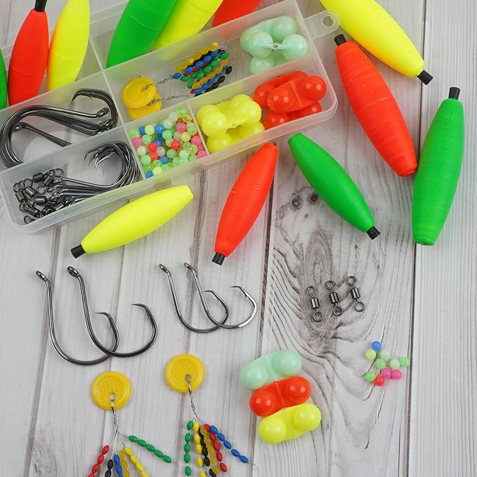 Catfishing Tackle Making Kit Catfish Rig Accessories, 110/148pcs Santee Rig Catfishing Tackle with Catfish Floats Catfish Rattles Peg Floats Hooks Swivels Sinker Slides Catfishing Equipment