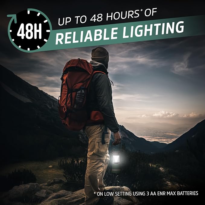 Energizer S-500 Hybrid Power Camping Lantern, Solar, Rechargeable, or AA Battery Powered, IPX4 Water Resistant Bright LED Lantern