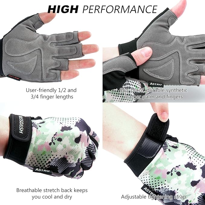 BASSDASH Astro Fishing Gloves Men’s Women’s Fingerless Gloves for Game Fishing Kayaking Paddling Sailing MTB