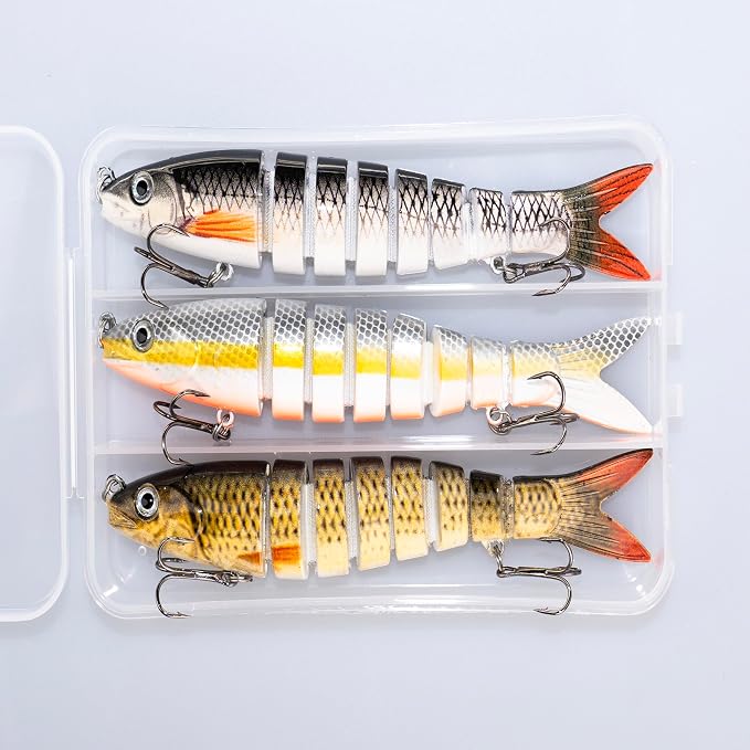 Bass Fishing Lures, Jointed Swimbait Glide Bait for Bass, Trout & Pike – Lifelike Fishing Lure with 3D Eyes, Built-in Rattle Chamber, Triple Hook – Realistic Fishing Lures for Freshwater & Saltwater