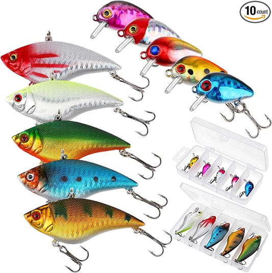 Skylety 10 Pieces Mini Fishing Lures Fishing Hard Baits Hooks Crankbaits Lures Baits Topwater for Freshwater Saltwater Trout Bass Perch with Box