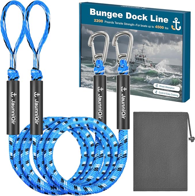 JaunniQir Bungee Dock Lines for Boats 7.2 Feet, 2 Pack Dock Lines with 316 Stainless Clips for PWC, Jet Ski, Kayak, Watercraft, Pontoon, Shock Absorbing Tie Off Downs Boat Mooring Ropes Accessories