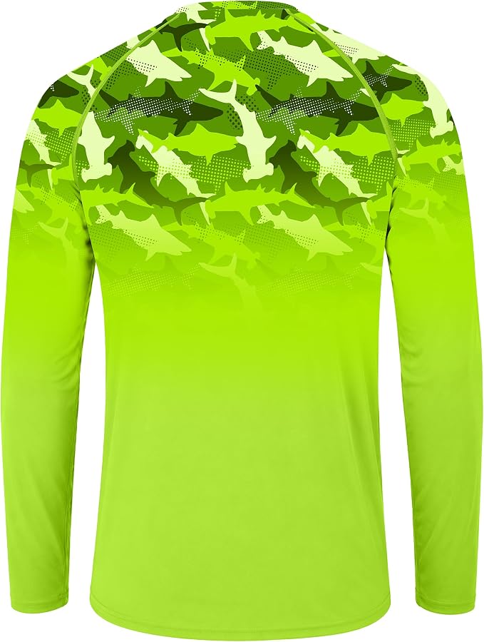 FISHEAL Men's Long Sleeve Fishing Shirts, UPF 50+ Camo Sun Protection Rash Guard, UV Shirt for Swimming Hunting Outdoor