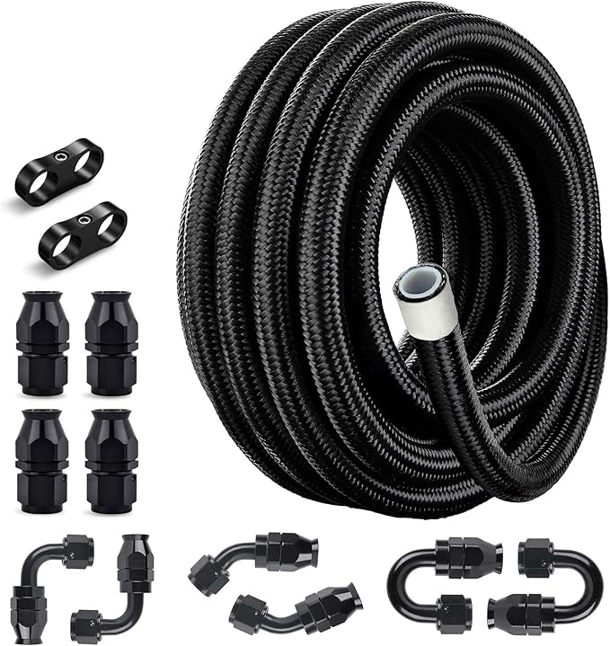 EVIL ENERGY 12AN PTFE Fuel Line Kit,AN12 E85 Nylon Braided Fuel Hose Black 20FT PTFE Fuel Line Hose(5/8Inch ID)