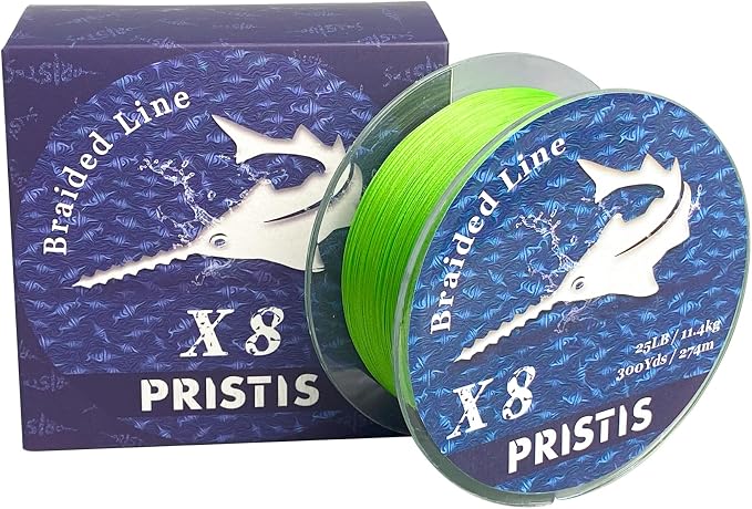 Pristis X8 Braided Fishing Line, 8-Strand Super Strong Braid Line for Professional, Pro Grade Abrasion Resistant & Zero Stretch Durable Gear Tackle for Saltwater Freshwater, 300 Yds Lime Green