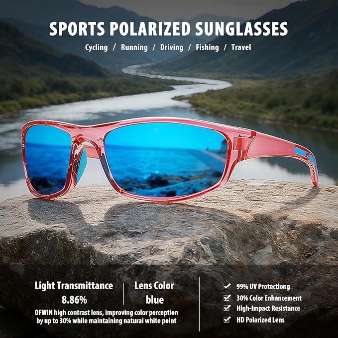 Sports Polarized Sunglasses for Men Women Wrap Around Sun Glasses Fishing Cycling Driving Running UV Protection