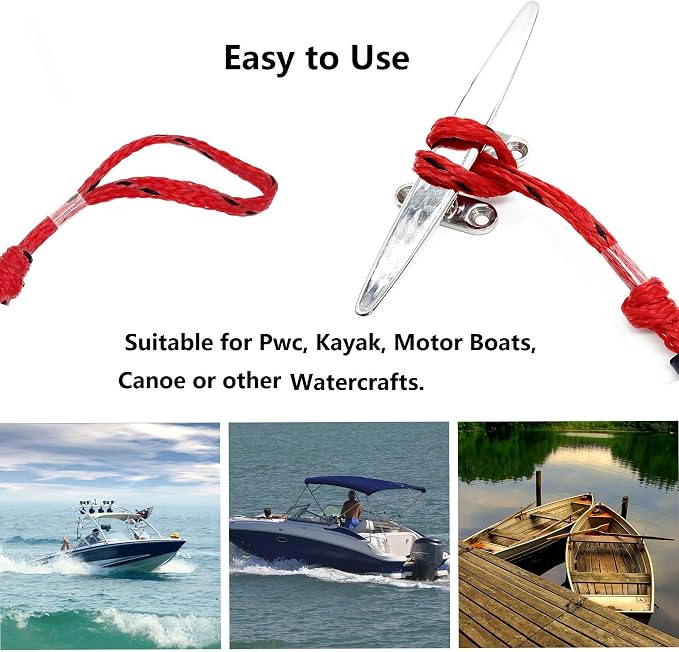 Boat Bungee Dock Lines, Mooring Rope for Docking with Loop, Boat Ropes, Boat Accessories, Quick and Easy Dock for PWC, Kayak, Seadoo, WaveRunner, Pontoon, Bass Boat (RED&Black)