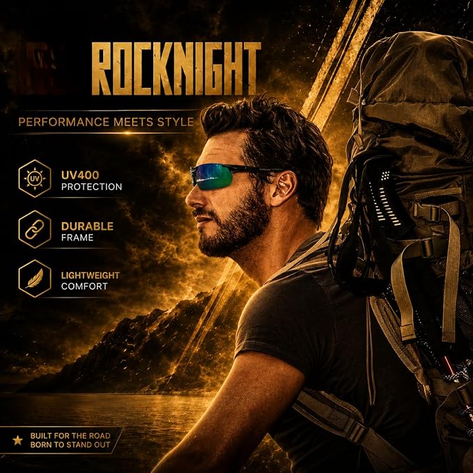 ROCKNIGHT Polarized Rectangular Sunglasses for Men Driving UV400 Protection Lightweight Al‑Mg Frame