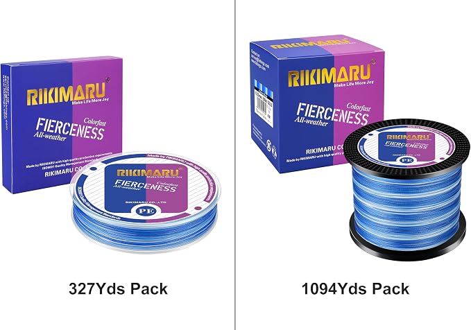 RIKIMARU Braided Fishing Line Abrasion Resistant Superline Zero Stretch&Low Memory Extra Thin Diameter 327-1094 Yds, 4-180LB