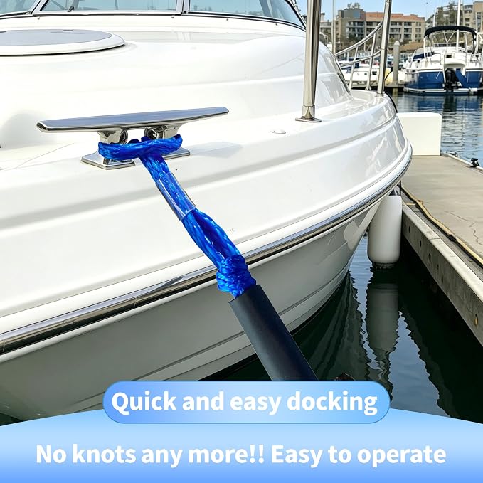 Bungee Dock Line with Stainless Steel Clip Boat Rope Mooring String with Foam Float for Docking,Kayak,Watercraft,SeaDoo,Pontoon,Canoe,Power Boat Accessory,7-10ft (Blue,with One Hook)