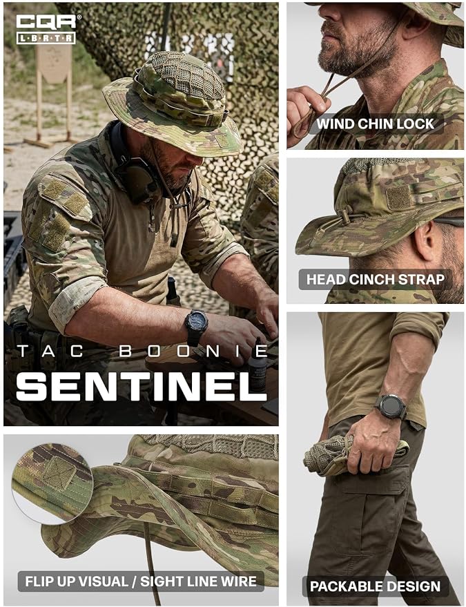 CQR Men's Tactical Boonie Hat, Breathable Packable Sun Hat for Hunting, Hiking, Fishing, Shooting, and Outdoor Activities