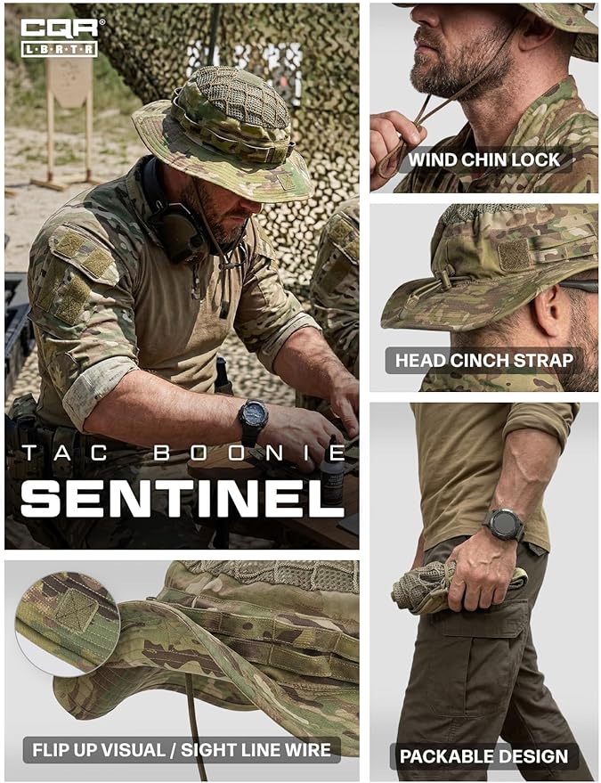 CQR Men's Tactical Boonie Hat, Breathable Packable Sun Hat for Hunting, Hiking, Fishing, Shooting, and Outdoor Activities