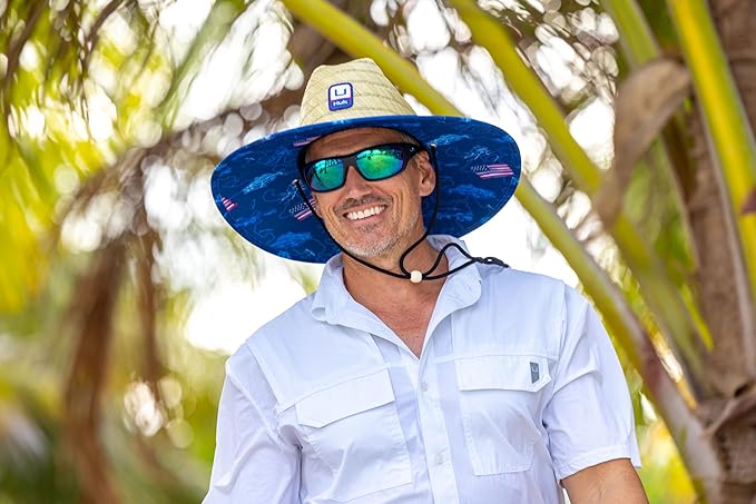 HUK Men's Straw Hat, Wide Brim Fishing & Beach Hat for Men