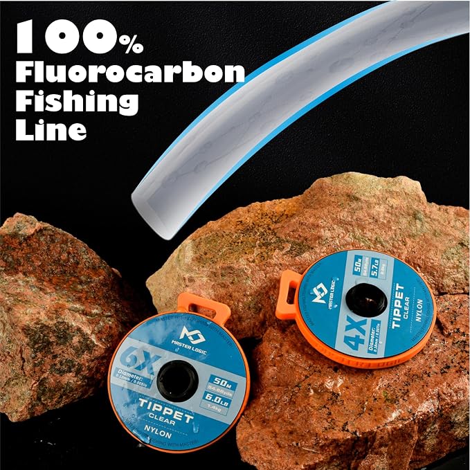 Fly Fishing Tippet Leaders Line with Holder and Silicone Tenders 32/55 Yard Spools, 2X-6X Tippets Clear