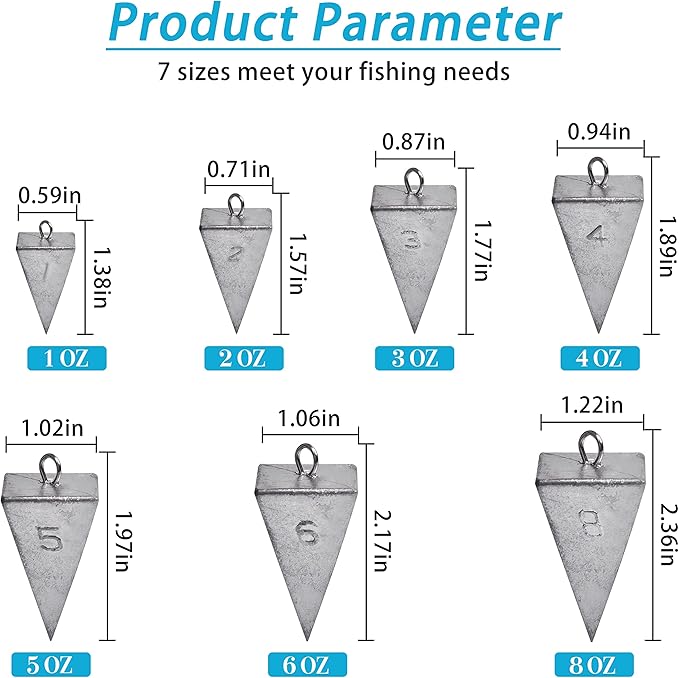 Pyramid Sinkers Fishing Weights Saltwater Pyramid Weights for Surf Fishing Gear Tackle 1oz 2oz 3oz 4oz 5oz 6oz 8oz