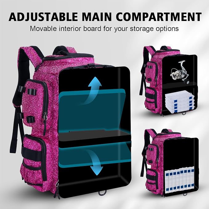Goture Fishing Backpack, 900D Water-Resistant Tackle Backpack with Rod Holders, 45L Large Fishing Bag Storage Gear Tackle Bag with 8 Lure Pockets, Rain Cover for Camping Hiking(Without Tackle Box)