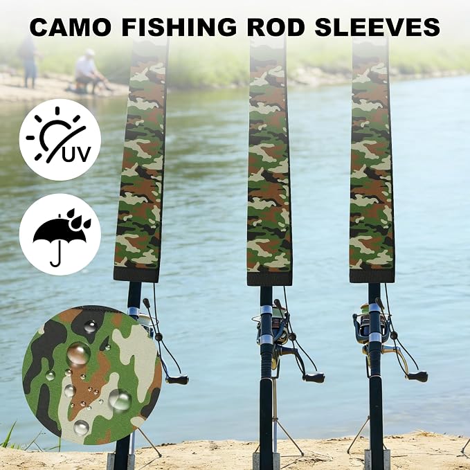 Neoprene Camo Fishing Rod Sleeves,Fishing Pole Sleeves,Fishing Rod Socks | UV Resistance,Puncture Resistant, Protect Casting, Spinning, Trolling Fishing Rods, Storage, tangled-free,75in,68in,60in