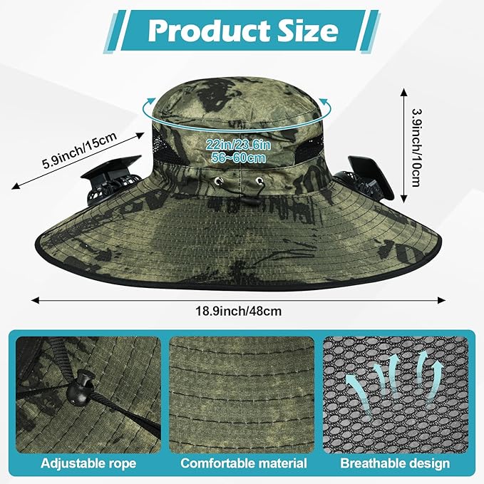 Wide Brim Sun Hat with 2 Solar Fans, UPF 50+, USB Charging for Fishing, Hiking, Beach | Solar Power Hat