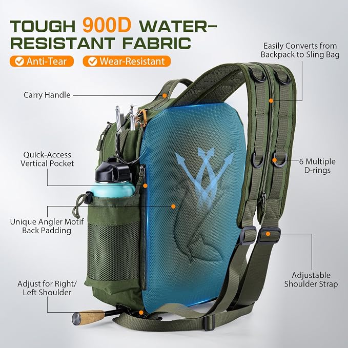 Goture Green Tackle Bag with 3600 Trays, Rod Holder 900D Fishing Tackle Storage Bag for Kayak, Shore Fishing