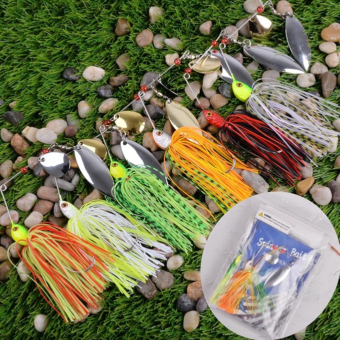 Fishing Lures Spinnerbait, Bass Fishing Lure Spinner Baits Kit Hard Metal Multicolor Buzzbait Spinnerbait Jigs for Bass Pike Trout Salmon