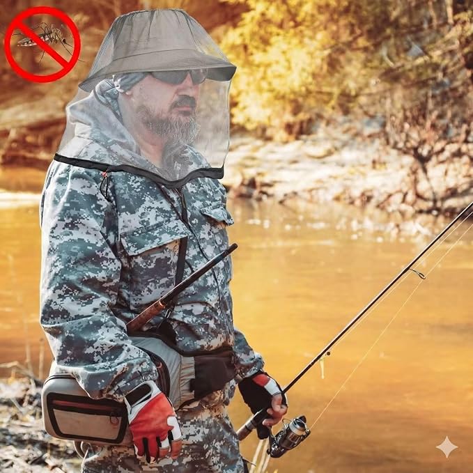 2 Pack Mosquito Head Net Mesh for Hiking & Outdoors,Bug Face Netting over Hat Adults Gnat Fly Insect Midge Protection
