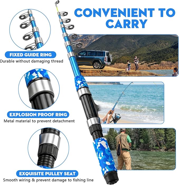 Kids Fishing Pole Set Fishing Rod and Reel Combos Ultralight Telescopic Fishing Rod+Spinning Reel+Lure Baits+Fishing Line with Mini Shark Bag for Boys Girls Youth Freshwater Saltwater