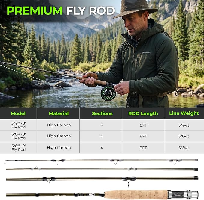TOPFORT Fly Fishing Rod and Reel Combo, 4-Piece Fly Rod Kit with Complete Fly Fishing Gear: Fly Rod, Pre-Spooled Fly Fishing Reel, Fishing Flies, Leader, Forceps, Nipper and Carrying Case