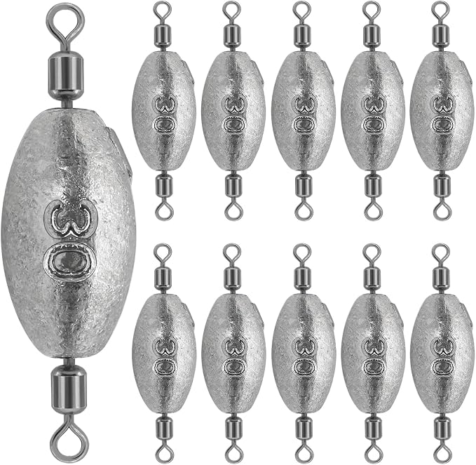 Fishing Weights Sinkers Inline Trolling Fishing Sinkers Egg sinkers with Inner Swivels Oval Drop Lead Fishing Weights for Saltwater Freshwater Fishing
