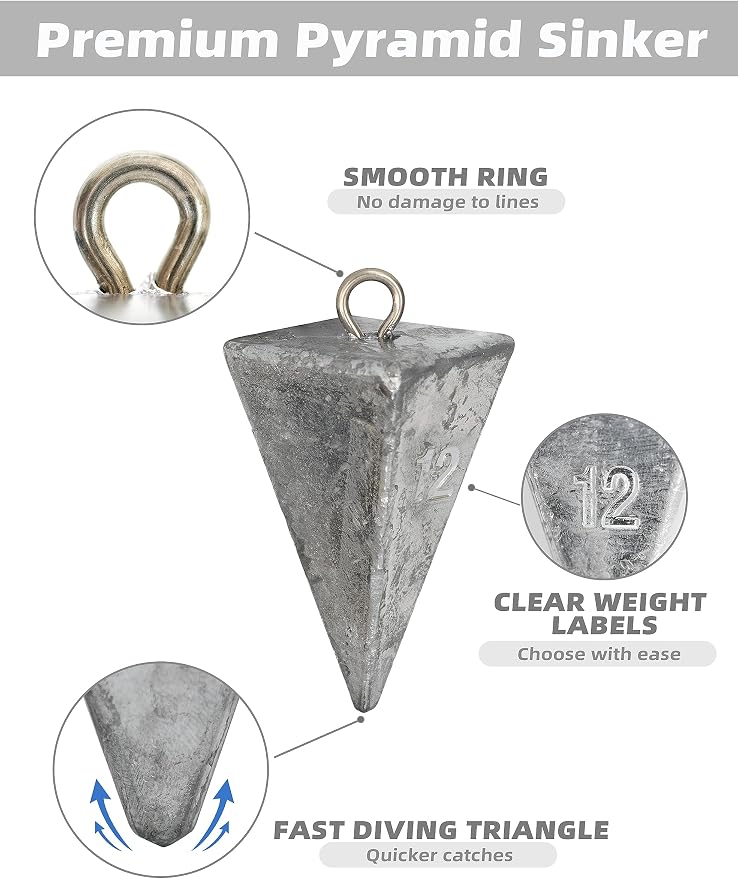 BLUEWING Pyramid Sinkers Lead Fishing Weights 1oz,2oz,3oz,5oz,8oz,10oz,12oz,16oz,32oz for Saltwater