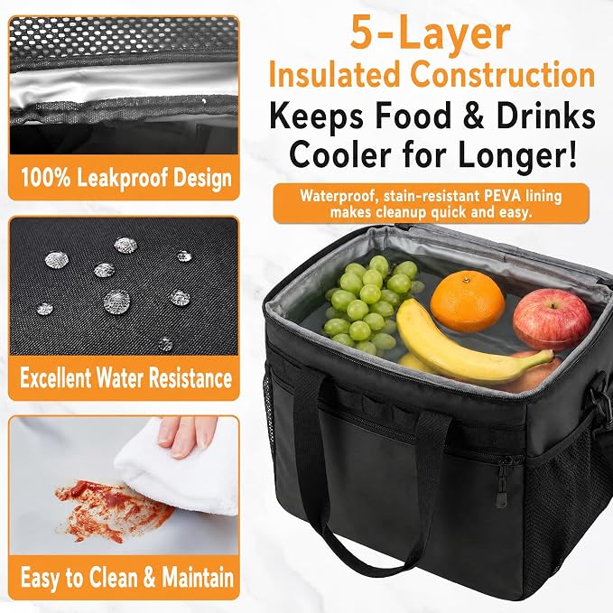 Insulated Cooler Bag 38L Leakproof Soft Cooler Tote Dual Compartment Waterproof Beach Ice Chest,Collapsible Bag Organizer Holds 50 Cans for Camping Picnic Travel Fishing Grocery Sports Event