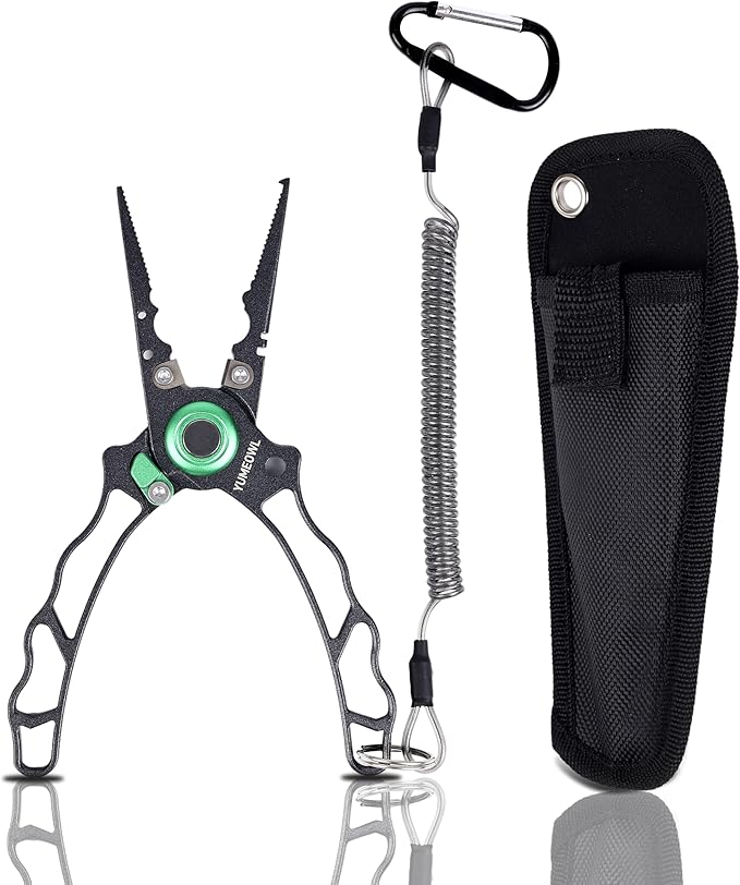 Fishing Pliers with Innovative Ergonomical Handle, Corrosion Saltwater Resistant,Fishing Multitool Hook Remover Braided Fishing Line Cutting, Split Ring with Coiled Lanyard and Sheath