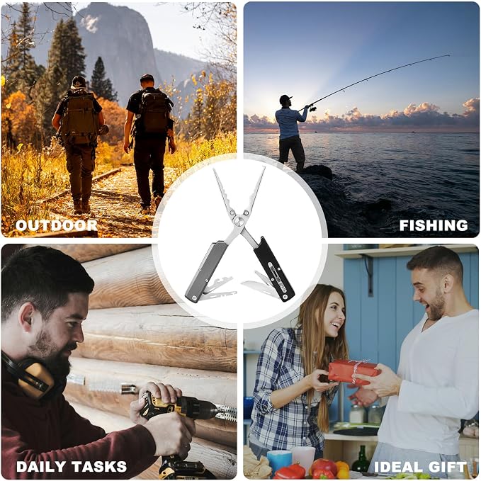 12-IN-1 Fishing Multitool, Titanium Coated Saltwater Fishing Pliers | Pen-shaped Foldable Fishing Pliers, Catfishing Equipment, Fish Hook Remover, Split Ring Pliers, Line Stripper, Gifts for Men