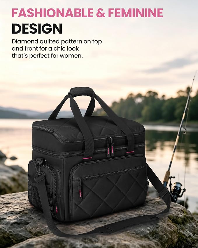 Smasrob Fishing Tackle Bag with Large Lure Boxes Pocket and Extra Top Tackle Trays Pocket, Fish Bag for Saltwater and Freshwater (Tackle Trays Not Included), Black
