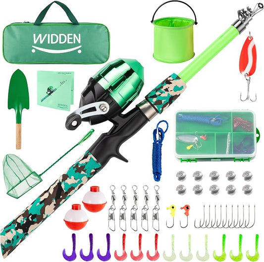 WIDDEN Kids Fishing Pole, Portable Telescopic Kids Fishing Poles for Boys and Girls, Fishing Rod and Reel Combo Kit with Tackle Box, and Fishing Net, Best Fishing Pole for Toddler Youth