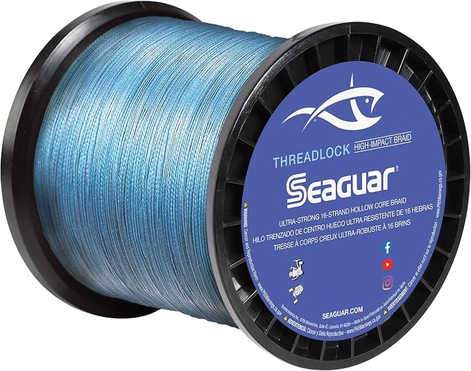 Seaguar Threadlock Braided Fishing Line, 16 Strand Hollow Core Braid, High Visibility Blue, Multiple Sizes