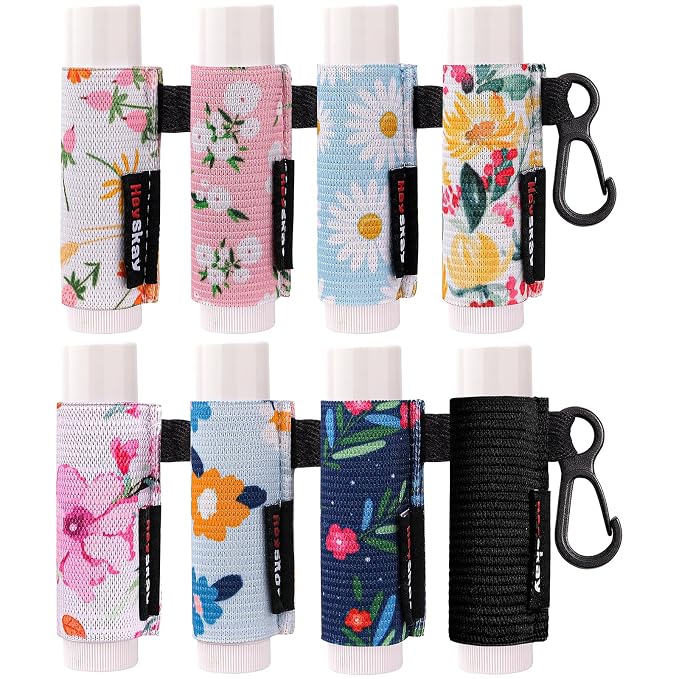 HEYSKAY 8PCS Lip Balm Keychain Holder Compatible with Chapstick, Stocking Stuffers Gifts Keychain Lip Gloss Holder Key Chain Lipstick Holder Sleeve