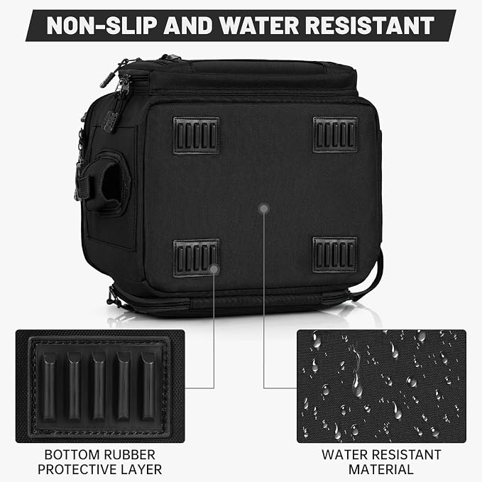 20L Fishing Tackle Bag Empty, Fits 3400-3600 & 4007 Lure Boxes, Water Resistant Fishing Gear Storage Bag, Portable Padded Shoulder Strap Bag for Saltwater Freshwater, Black