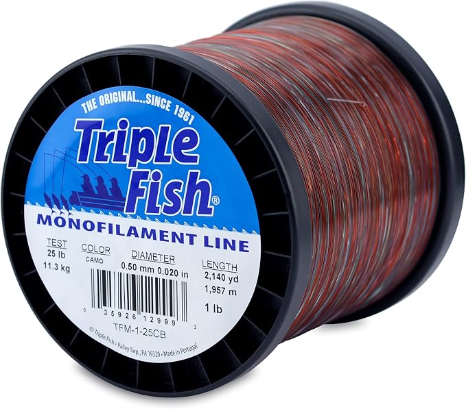 Triple Fish Monofilament Fishing Line - Strong Clear Pink Camo Color for Trolling, Bottom Fishing, Casting Main Line Catfish, Bass