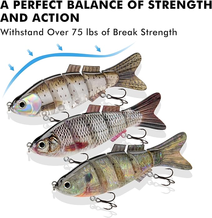 TRUSCEND Swimmax Easy Catch Fishing Lures with BKK Hooks, Wiggling, Vibrating, Rattling and Gurgling for More Bite, Heavy-Duty Dyneema Fiber Jointed Swimbaits for Bass, Trout, Walleye, Crappie, Pike