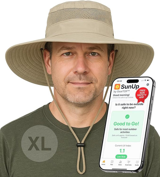 GearTOP Safari Hat for Men Sun Hats for Women UV Protection UPF 50+ Fishing, Gardening, Hiking Hat (22-23 1/2")