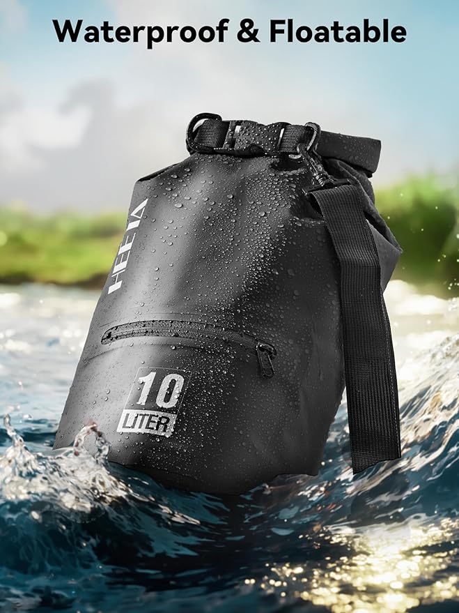 HEETA Waterproof Dry Bag with Front Zippered Pocket for Women Men, 5L/10L/20L/30L/40L Roll Top Lightweight Dry Storage Bag Backpack for Travel, Kayaking, Boating, Rafting, Camping, Hiking & Beach