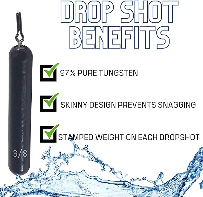 Reaction Tackle Tungsten Drop Shot Weights - Fishing Sinkers for Bass Drop Shot Rig - Size Stamped - Freshwater and Saltwater